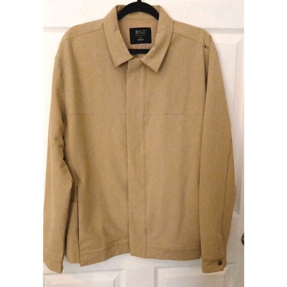 BYLT District Jacket Khaki Tan Button Snap Performance Stretch Mens Sz Large - Picture 1 of 11